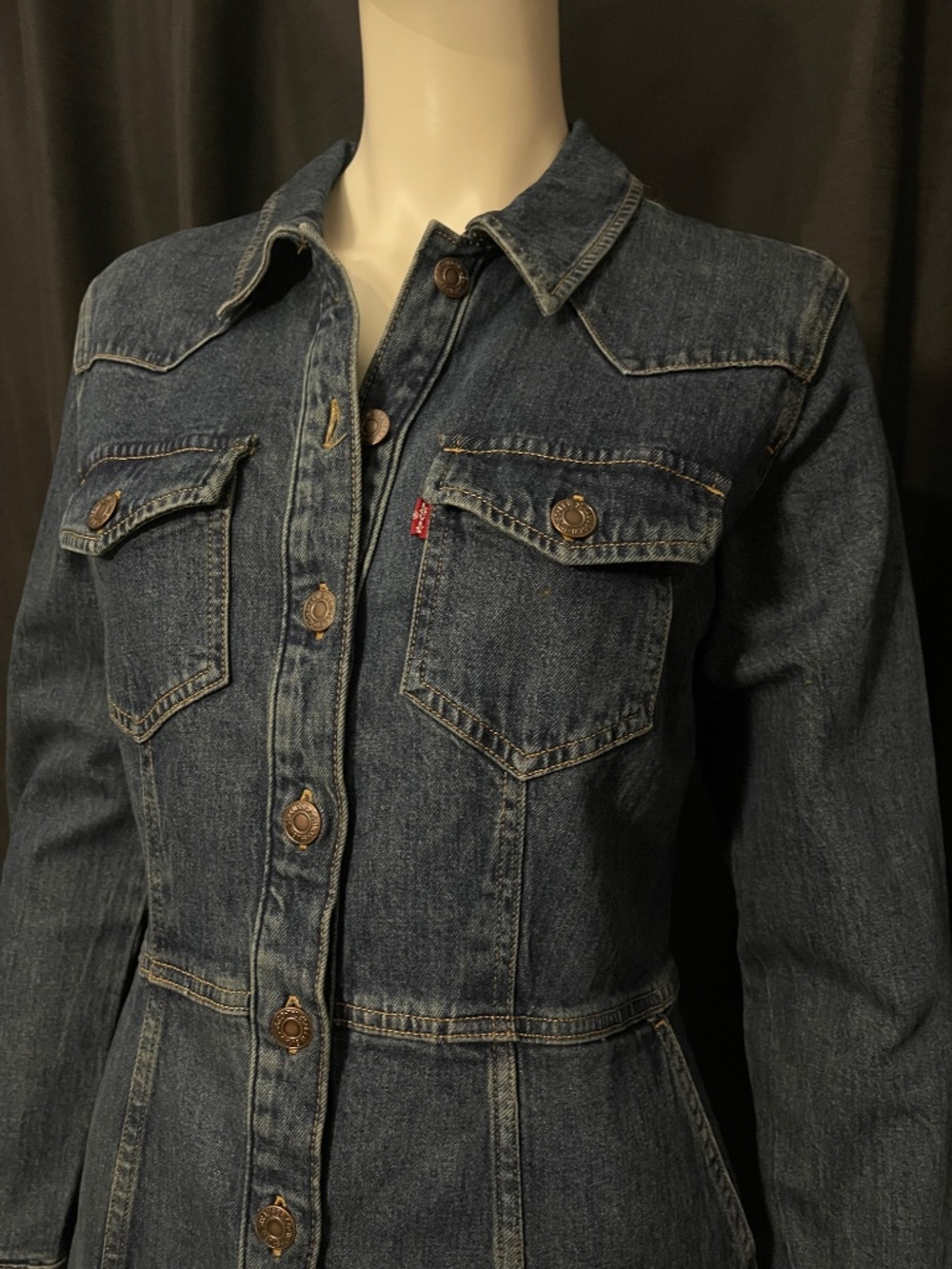 Levi's Flynn Western Denim Mini Dress Size Medium NWT Standard Fit Blue - Picture 4 of 16